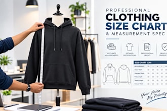 create a professional clothing size chart and measurement spec
