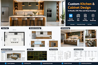 design custom kitchen and cabinet in mozaik, cnc file and shop drawings