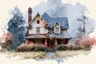 do an watercolor house portrait