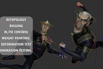 fix 3d character rigging, retopology, weight painting, facial and control rig