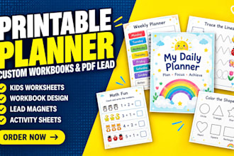 design printable planner, custom printable planner or workbook, pdf lead