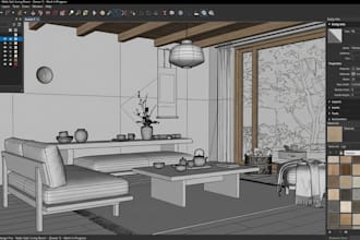 design 3d wabi sabi japandi interior with realistic render