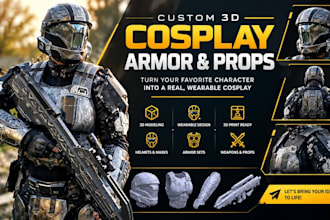 create custom 3d cosplay armor, helmets, props and wearable 3d print files