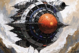 draw spaceship concept art or a starship or scifi vehicle