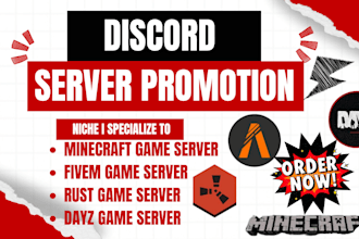 do minecraft server promotion, fivem server, rust, dayz discord server promotion