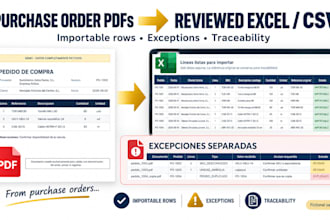 convert your purchase order pdfs into reviewed excel or CSV