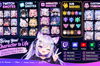 twitch emotes chibi emotes animated emotes sub badges custom vtuber emotes
