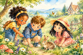 illustrate children book watercolor illustration  kids story book illustration