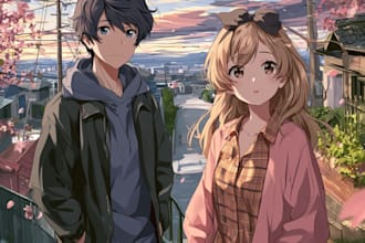 draw cute romantic couple anime portrait