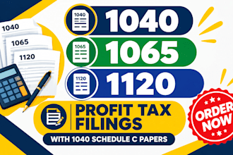 handle 1040, 1065, 1120 profit tax filings with 1040 schedule c papers