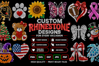 create custom rhinestone designs, bling names and t shirt designs