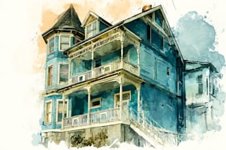 create a watercolor house portrait or buildings