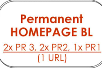 give you 5 X Permanent HOMEPAGE Backlinks from 2x PR3, 2x PR2, 1x PR1 blogs