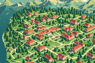 create a beautiful campus map illustration