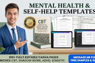 design mental health workbook, self help ebook and canva templates