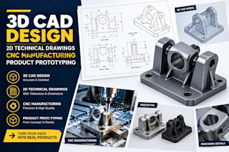 do 3d cad design, 2d techanical drawings, cnc manufacturing, product prototyping