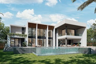 sketch to 3d house design, dwg to exterior cgi,pool deck, balcony render,3ds max