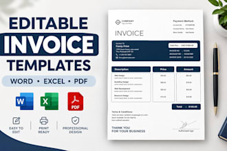 design editable invoice templates in word excel and pdf