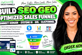 build SEO GEO optimized sales funnel, connect domain systeme io ghl clickfunnel