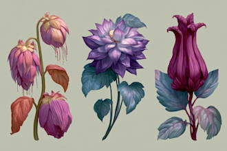 draw line art illustration botanical and flower beautifully