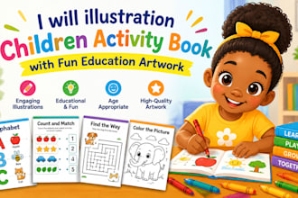 illustration children activity book with fun education artwork