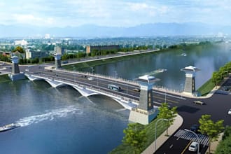 create realistic bridge design,highway road construction,road model with render