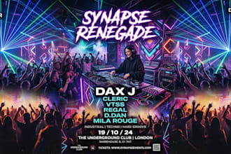 create a poster or flyer for techno rave club event for your brand