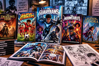 create fantasy comics book, mythic graphic novel pages, and fairytale storybook