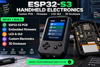 do esp32 s3 handheld electronics, custom pcb, firmware, lcd gui and 3d enclosure