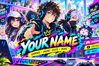 draw anime or cartoon gaming banner youtube, twitch and kick