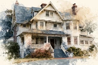 do an watercolor house portrait