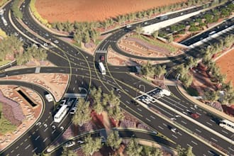design 3d intersection streetscape, road construction plan, pedestrians street