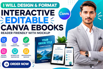 design and format interactive editable canva ebooks reader friendly with mockup