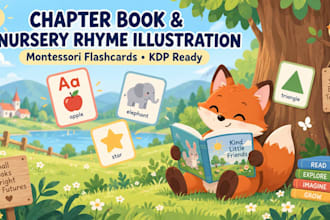 illustrate chapter book, nursery rhyme and montessori flashcards KDP
