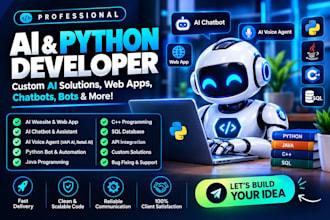 develop ai website, ai web app, ai chatbot, ai voice agent, python bot and API