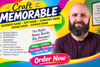 craft memorable business name, app name, company name, brand name, domain name