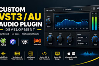 develop vst3 au audio plugin with juce, dsp and gui, audio dsp, audio software