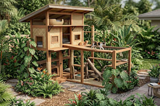design a custom 3d cat house, catio or outdoor cat