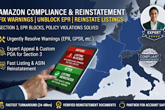 fix amazon account compliance, section 3, epr blocks, and listing reinstatement