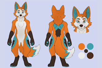 draw a full color furry fursona reference sheet