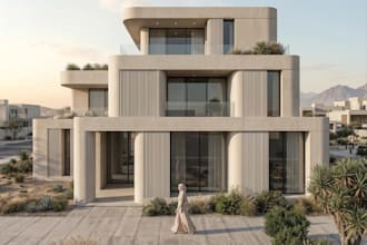 revit bim organic luxury villa design, desert house modern, civil building model