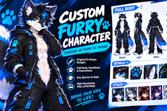 create a custom furry character , fursona or furry oc design