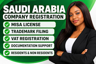 do saudi arabia company registration, misa license, vat and trademark