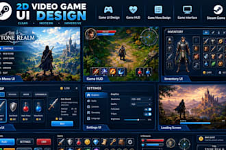 design steam game UI, hud and menu graphics