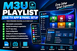create and customize high quality m3u playlists with live TV app and panel
