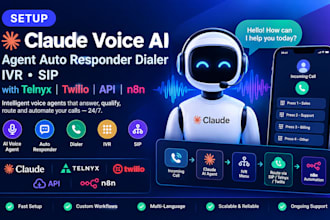 setup claude voice ai gent auto responder dialer IVR sip telnyx twilio API n8n
