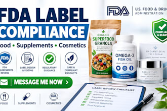 review and design fda compliant food supplement cosmetic labels
