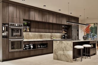 provide modern kitchen cabinetry design and 3d island rendering in blender