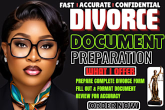 prepare and organize uncontested divorce paperwork, documents and forms