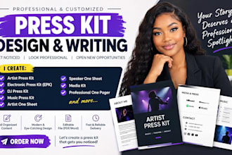 design a professional artist press kit, epk, dj press kit and one sheet